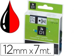 Cinta Dymo D1 12mm. x 7m. plástico rojo tinta negra 45017